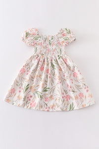 Pink Floral Smocked Girl Dress Mommy&me