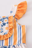 Orange Floral Print Ruffle Dress