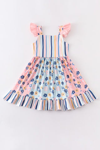 Pink Floral Print Ruffle Dress 