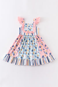 Pink Floral Print Ruffle Dress 