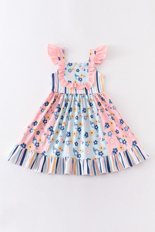 Pink Floral Print Ruffle Dress 