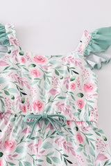Green Floral Print Girl Jumpsuit 