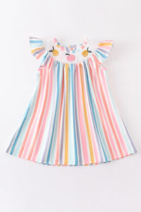 Multicolored Stripe Orange Peach Smocked Dress