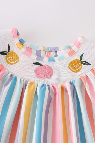 Multicolored Stripe Orange Peach Smocked Dress