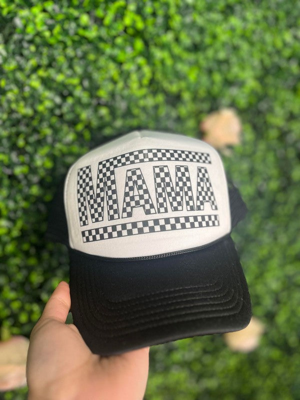 Mama Checkered Ponytail Trucker Hat for Sale