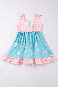 Pink Plaid Floral Print Girl Dress