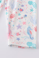 Marine Creature Print Ruffle Girl Jumpsuit