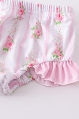 Pink Floral Print Ruffle Girl Swimsuit 