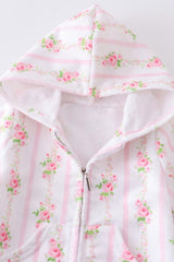 Pink Floral Pocket Girl Hoodie 