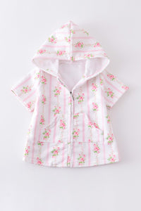 Pink Floral Pocket Girl Hoodie 