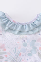 Green Floral Print Ruffle Girl Swimsuit