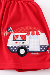Red Patriotic Flag Applique Girl Set