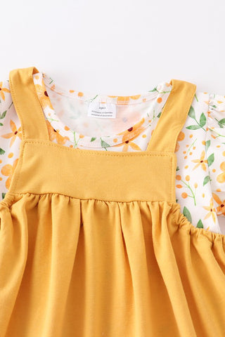 Mustard Floral Print Strap Dress Set