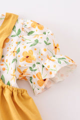 Mustard Floral Print Strap Dress Set