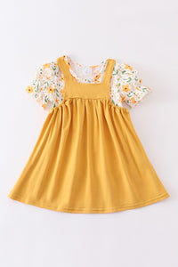 Mustard Floral Print Strap Dress Set