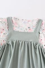 Green Floral Print Strap Dress Set 