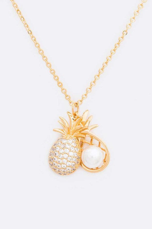 CZ Pineapple Pearl Pendant Necklace