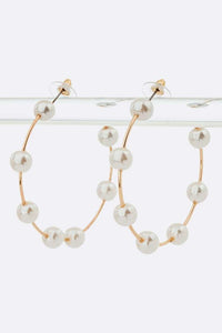 Faux Pearl Station Hoop Earrings