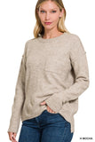 Melange Hi-Low hem Round Neck Sweater 