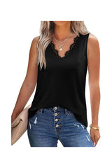 Trendy Women's Loose Fit Lace V-Neck Tank Tops
