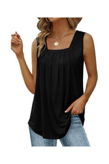 Trendy Women's Loose Fit Pleated Square Neck Tank
