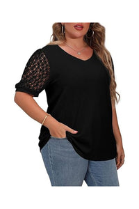 Trendy Plus Size Women's Summer Blouse Lace Sleeve