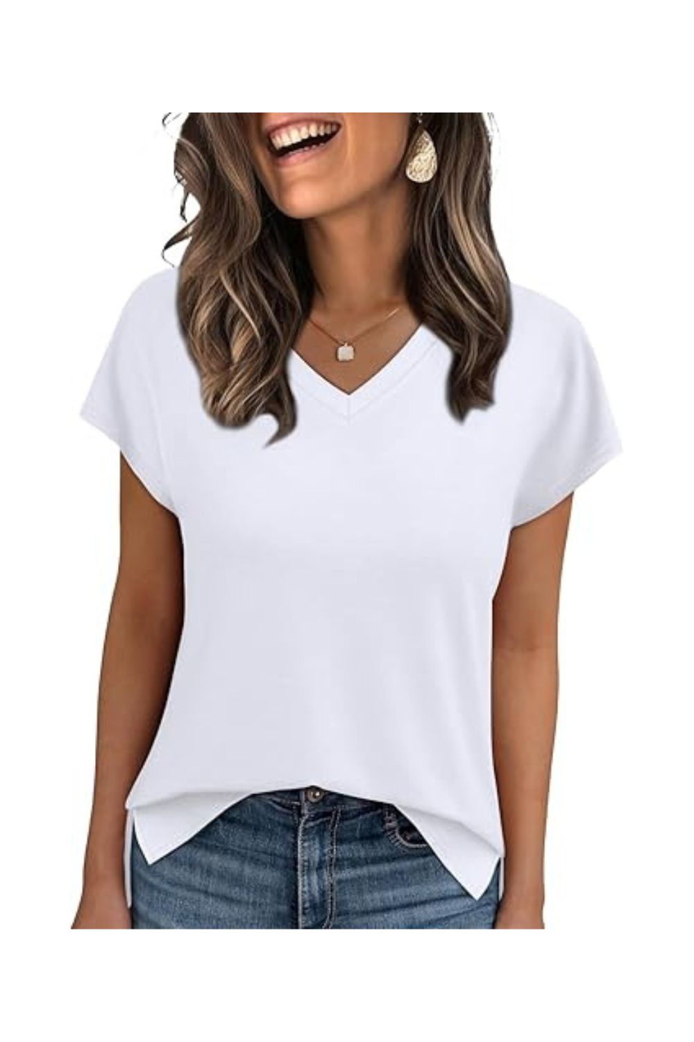 Trendy Women's V-Neck Short Sleeve Casual Loose Fit Tee