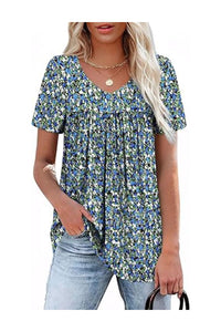 Trendy Women's Pleated V-Neck T-Shirts Casual Blouses