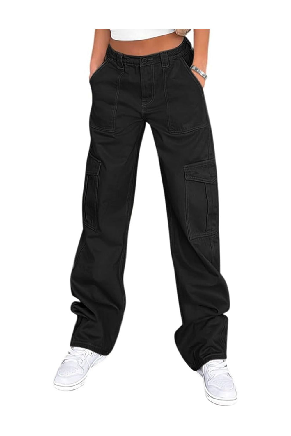 Trendy High Waisted Baggy Cargo Pants with Pockets