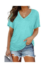 Trendy Women's Short Sleeve V-Neck Dolman Tops with Shirring