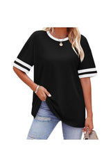 Trendy Women's Loose Fit Color Block Crew Neck T-shirts