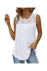 Trendy Women's Loose Fit Pleated Scoop Neck Tank