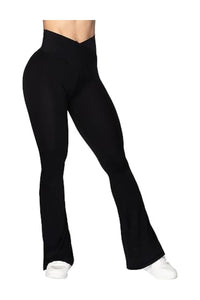 Trendy  High-Waisted Flare Crossover Tummy Control Leggings