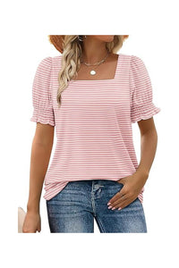 Trendy Women's Summer Casual Ruffle Sleeve Square Neck Tops