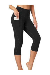 Trendy  High Waisted Capri Leggings with Pockets