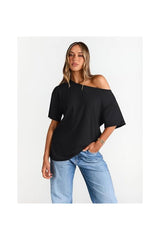 Trendy Women's Off-Shoulder Oversized Short Sleeve T-Shirts