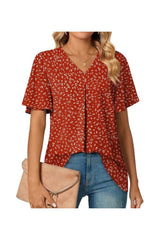Trendy Women's V-Neck Chiffon Blouses Short Sleeve Tops