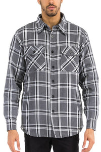 Mens Quilted Padded Flannel in Grey/Black