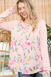 Plus Floral Stripe Mix Baseball Top