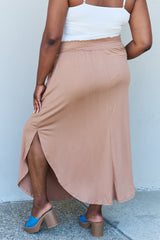 Doublju Full Size High Waist Scoop Hem Maxi Skirt in Tan