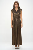 Made in Usa Sleeveless Metallic Brown Maxi Dress