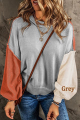 Color Block Cotton Knit Sweater Cropped Balloon