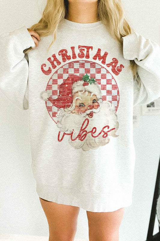 Christmas Santa Vibes Oversized Graphic Sweatshirt