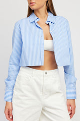 Striped Cropped Shirt With Cut Edge