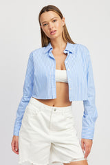 Striped Cropped Shirt With Cut Edge