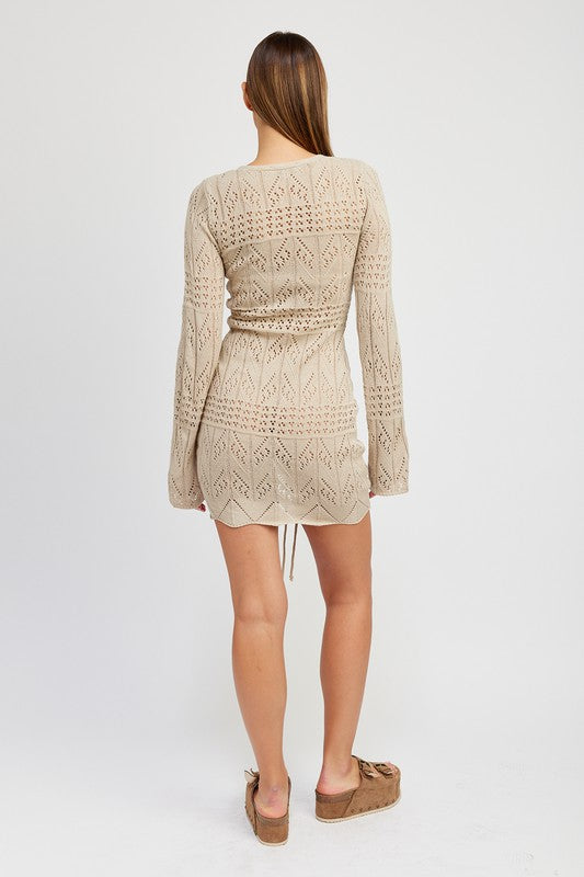 Ruched Crochet Mini Dress