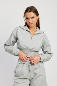 Mock Neck Cropped Sweater With Zipper