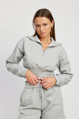 Mock Neck Cropped Sweater With Zipper