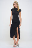 Made in USA Sleeveless Ruched Dress with Slit
