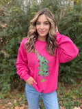 Glitter Tilted Tree Sweatshirt in Pink 